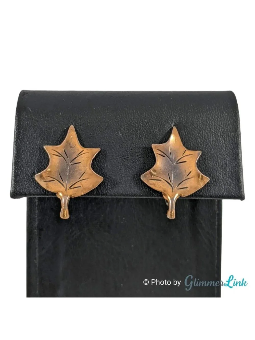 Vintage Stuart NYE Copper Sterling Silver Leaf Screw Back Earrings